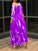 Tie dye print maxi dress with off-the-shoulder neckline and asymmetrical hem - View 14 | Lwiis