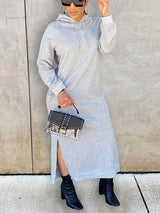 Hooded maxi dress with pockets - View 8 | Lwiis