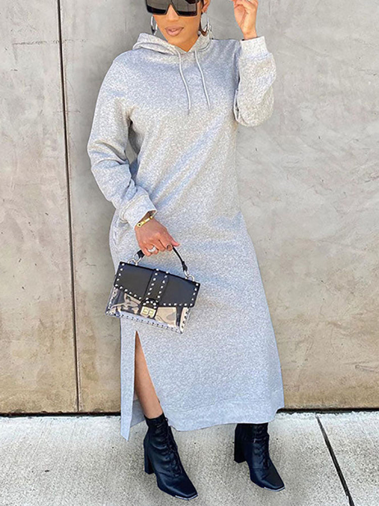 Hooded maxi dress with pockets - View 8 | Lwiis
