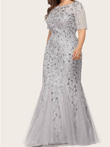 Sequin leaf pattern mermaid maxi dress with scoop neck - View 29 | Lwiis
