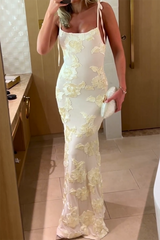 Floral jacquard maxi dress with scoop neckline and tie shoulder straps - View 6 | Lwiis