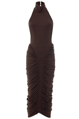 High Neck Halter Ruched Midi Dress - View 6 | Lwiis