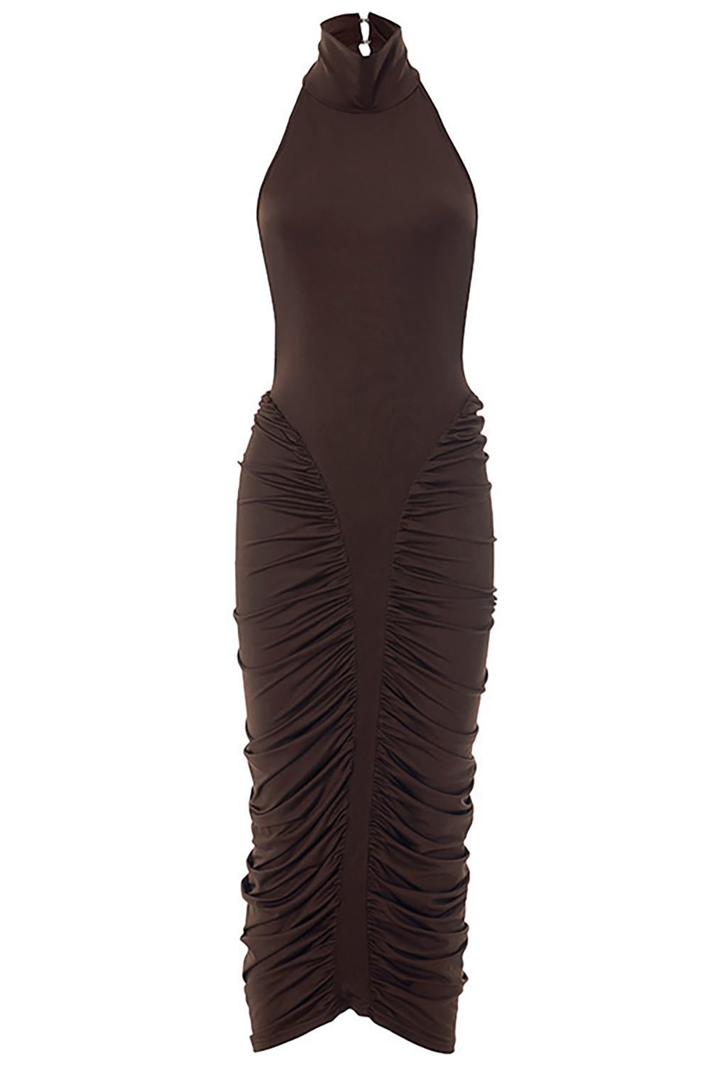 High Neck Halter Ruched Midi Dress - View 6 | Lwiis