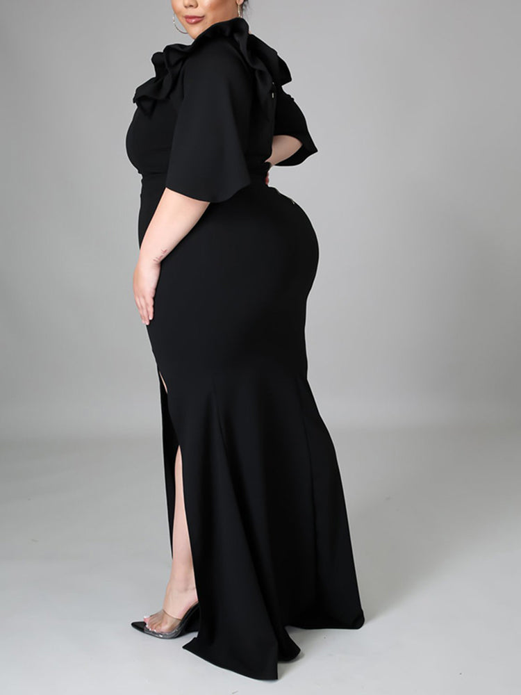 Elegant mermaid party dress with ruffle off-shoulder neckline - View 14 | Lwiis