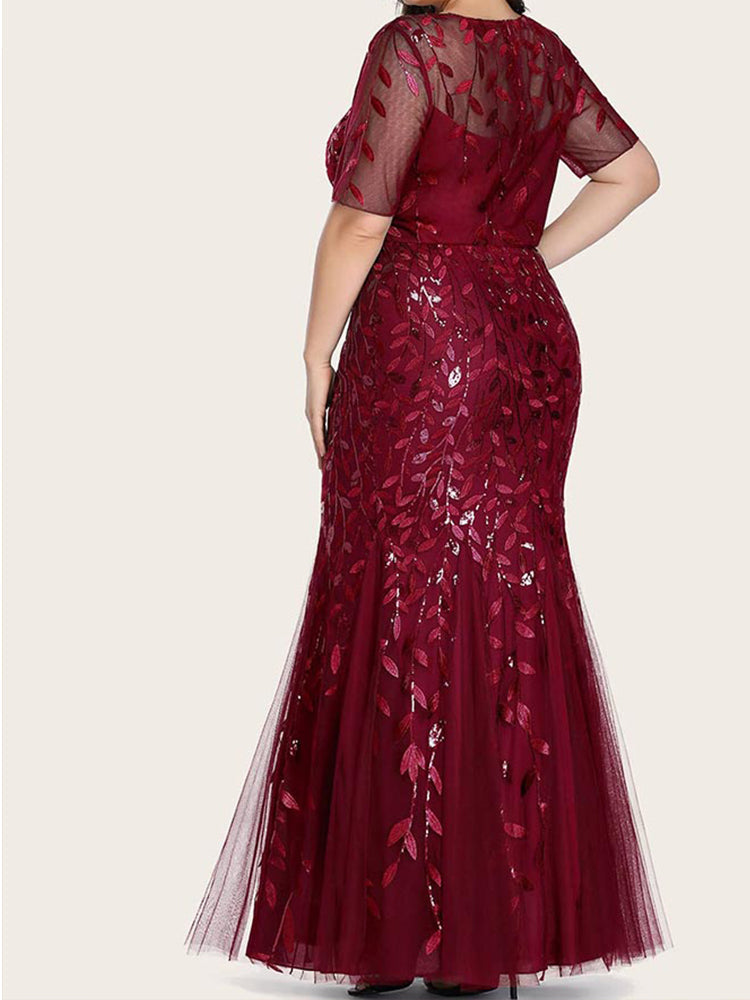 Sequin leaf pattern mermaid maxi dress with scoop neck - View 16 | Lwiis