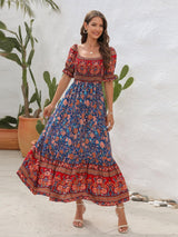 Floral Puff Sleeve Midi Dress - View 15 | Lwiis