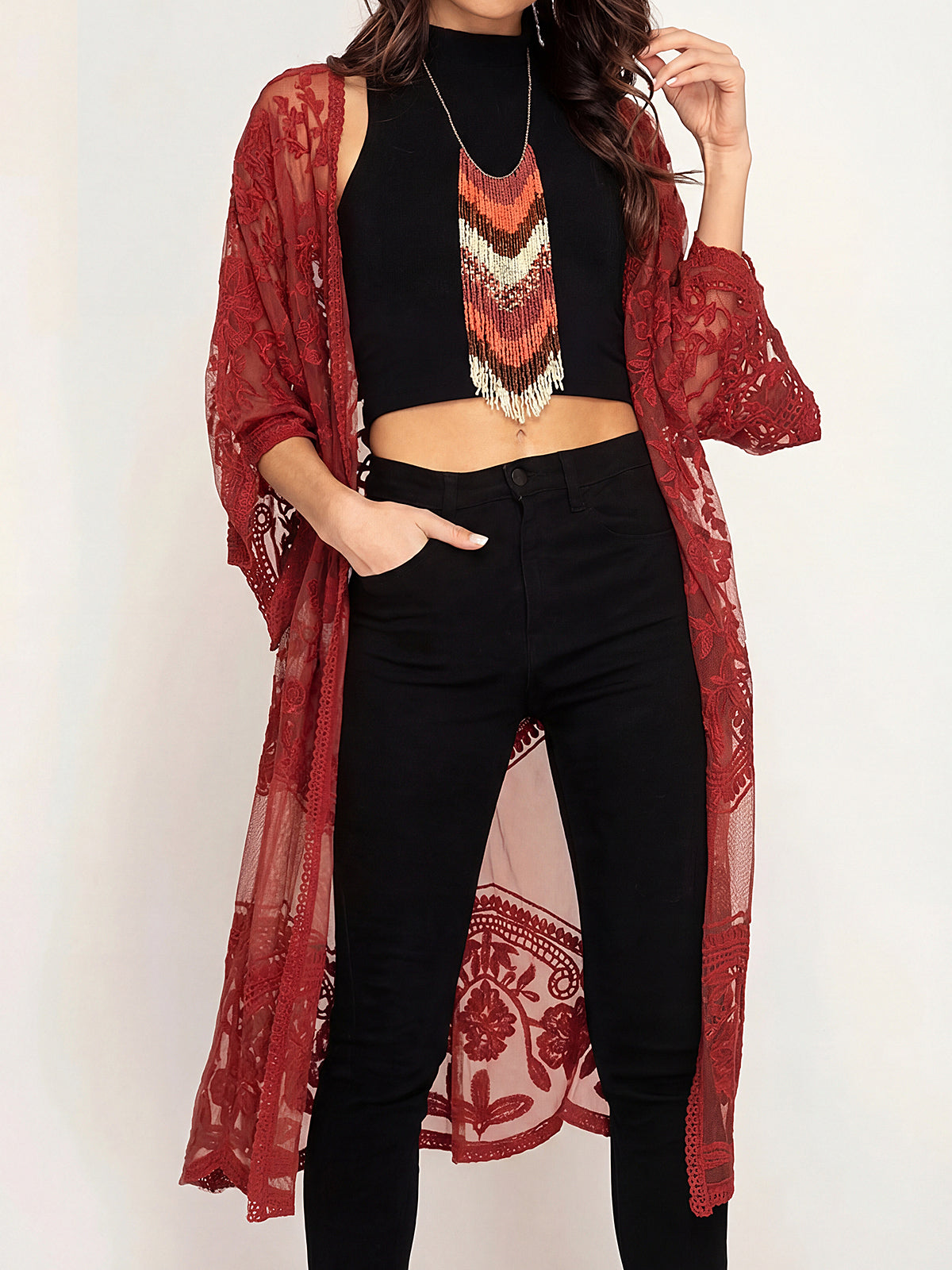 Lace Kimono Beach Cover Up - View 6 | Lwiis