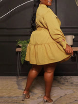 Belted Midi Dress with Ruffle Hem - View 8 | Lwiis