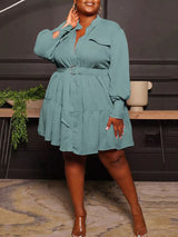Belted Midi Dress with Ruffle Hem - View 14 | Lwiis