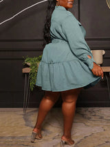 Belted Midi Dress with Ruffle Hem - View 15 | Lwiis
