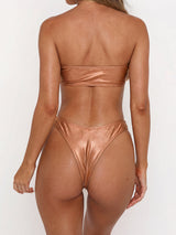 Ruched high cut bikini set with gold-tone hardware - View 14 | Lwiis
