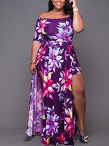 Floral print maxi dress with off-shoulder neckline and high leg slit - View 8 | Lwiis