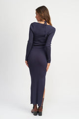 Halter neck maxi dress with high slit and matching bolero - View 10 | Lwiis