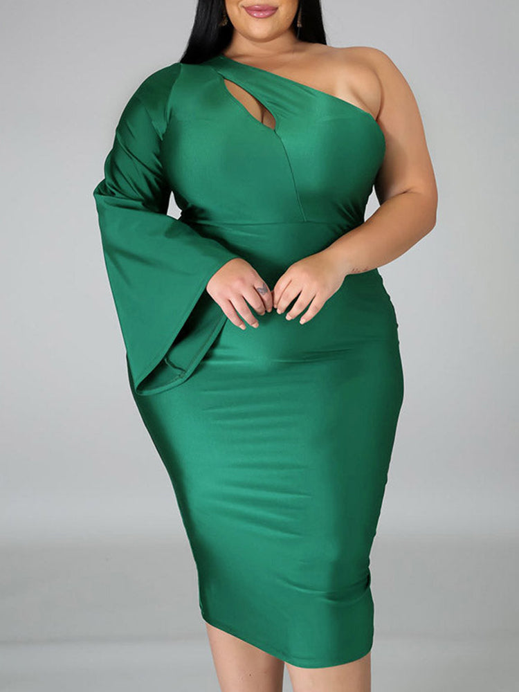 One Shoulder A-Line Midi Dress - View 9 | Lwiis