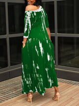 Tie dye print maxi dress with off-the-shoulder neckline and asymmetrical hem - View 10 | Lwiis