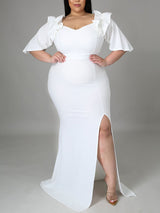 Elegant mermaid party dress with ruffle off-shoulder neckline - View 16 | Lwiis