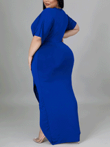 V-neck maxi dress with draped detailing and high slit - View 7 | Lwiis