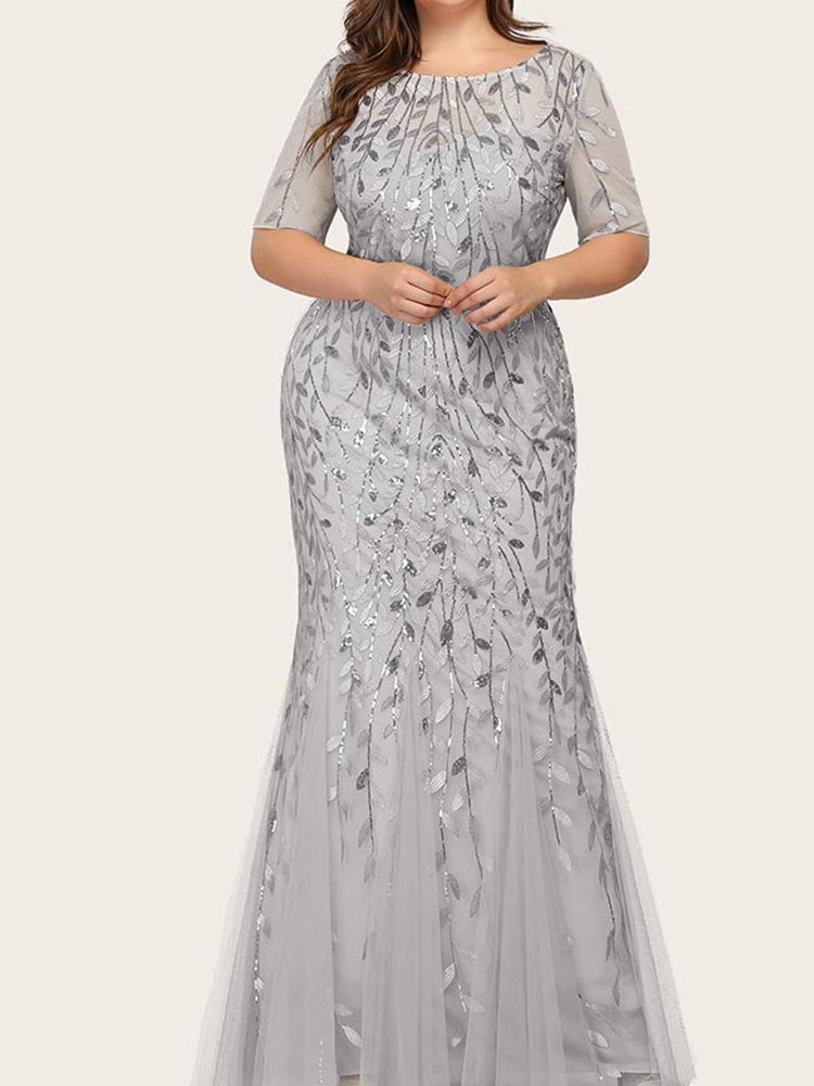 Sequin leaf pattern mermaid maxi dress with scoop neck - View 26 | Lwiis