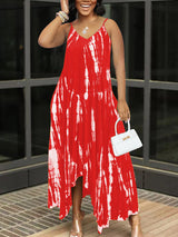Women's sleeveless tie dye maxi dress with V-neckline and asymmetrical hem - View 6 | Lwiis