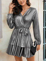 V-neck mini dress with tie waist - View 12 | Lwiis