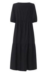 Cotton blend midi dress with puff sleeves - View 10 | Lwiis