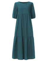 Cotton blend midi dress with puff sleeves - View 9 | Lwiis