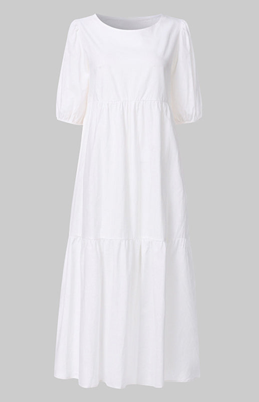 Cotton blend midi dress with puff sleeves - View 19 | Lwiis