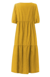 Cotton blend midi dress with puff sleeves - View 6 | Lwiis