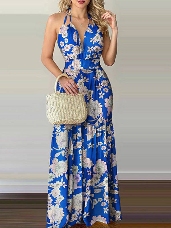 Floral print halter neck maxi dress - View 13 | Lwiis