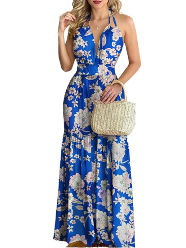Floral print halter neck maxi dress - View 16 | Lwiis
