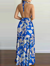 Floral print halter neck maxi dress - View 14 | Lwiis