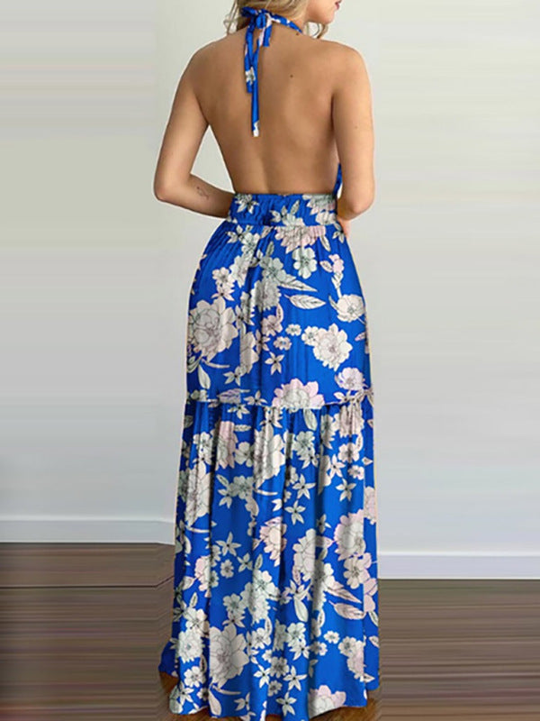 Floral print halter neck maxi dress - View 14 | Lwiis