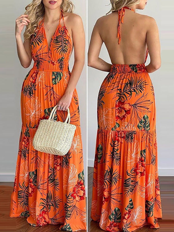 Floral print halter neck maxi dress - View 12 | Lwiis