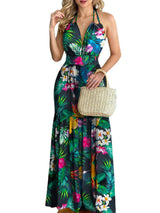 Floral print halter neck maxi dress - View 19 | Lwiis