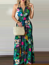 Floral print halter neck maxi dress - View 20 | Lwiis