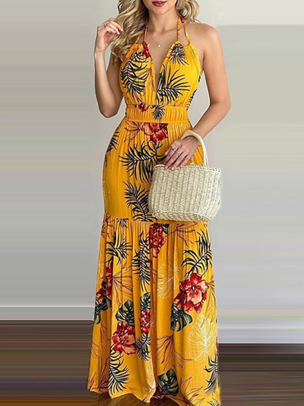 Floral print halter neck maxi dress - View 21 | Lwiis