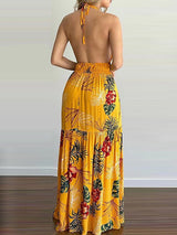 Floral print halter neck maxi dress - View 8 | Lwiis