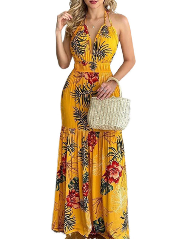 Floral print halter neck maxi dress - View 7 | Lwiis