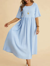 Round neck midi dress with empire waist - View 14 | Lwiis
