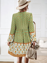 Bohemian floral print midi dress with tiered skirt and bell sleeves - View 16 | Lwiis