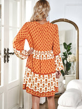 Bohemian floral print midi dress with tiered skirt and bell sleeves - View 11 | Lwiis