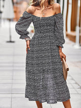 Women's floral print A-line maxi dress with off-the-shoulder neckline and puff sleeves - View 11 | Lwiis