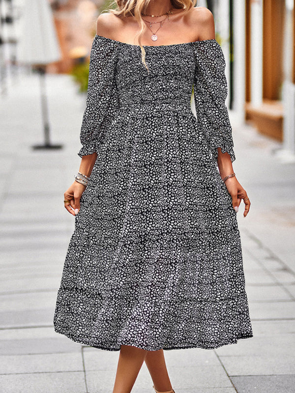 Women's floral print A-line maxi dress with off-the-shoulder neckline and puff sleeves - View 13 | Lwiis
