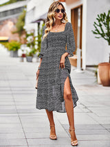 Women's floral print A-line maxi dress with off-the-shoulder neckline and puff sleeves - View 19 | Lwiis