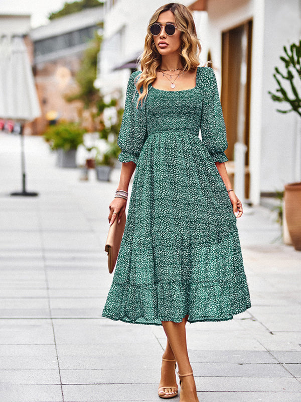 Women's floral print A-line maxi dress with off-the-shoulder neckline and puff sleeves - View 17 | Lwiis