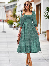 Women's floral print A-line maxi dress with off-the-shoulder neckline and puff sleeves - View 17 | Lwiis