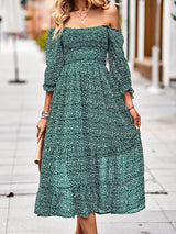Women's floral print A-line maxi dress with off-the-shoulder neckline and puff sleeves - View 20 | Lwiis