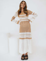 Striped crochet knit midi dress - View 6 | Lwiis