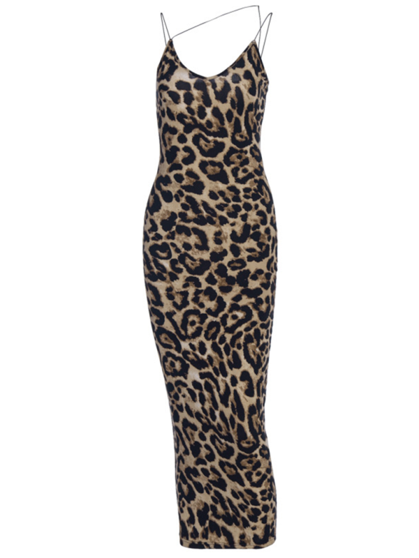 Leopard print midi dress displayed on a white background