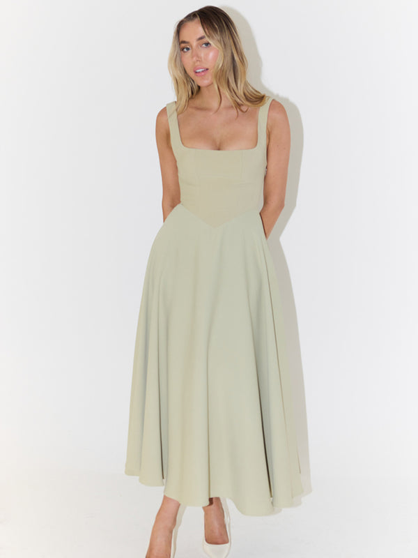 Fitted square neck midi dress - View 16 | Lwiis